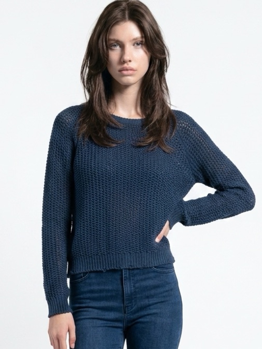 BRANDY MELVILLE | Navy Blue Open Knit Scoopneck Sweater Women’s One Size